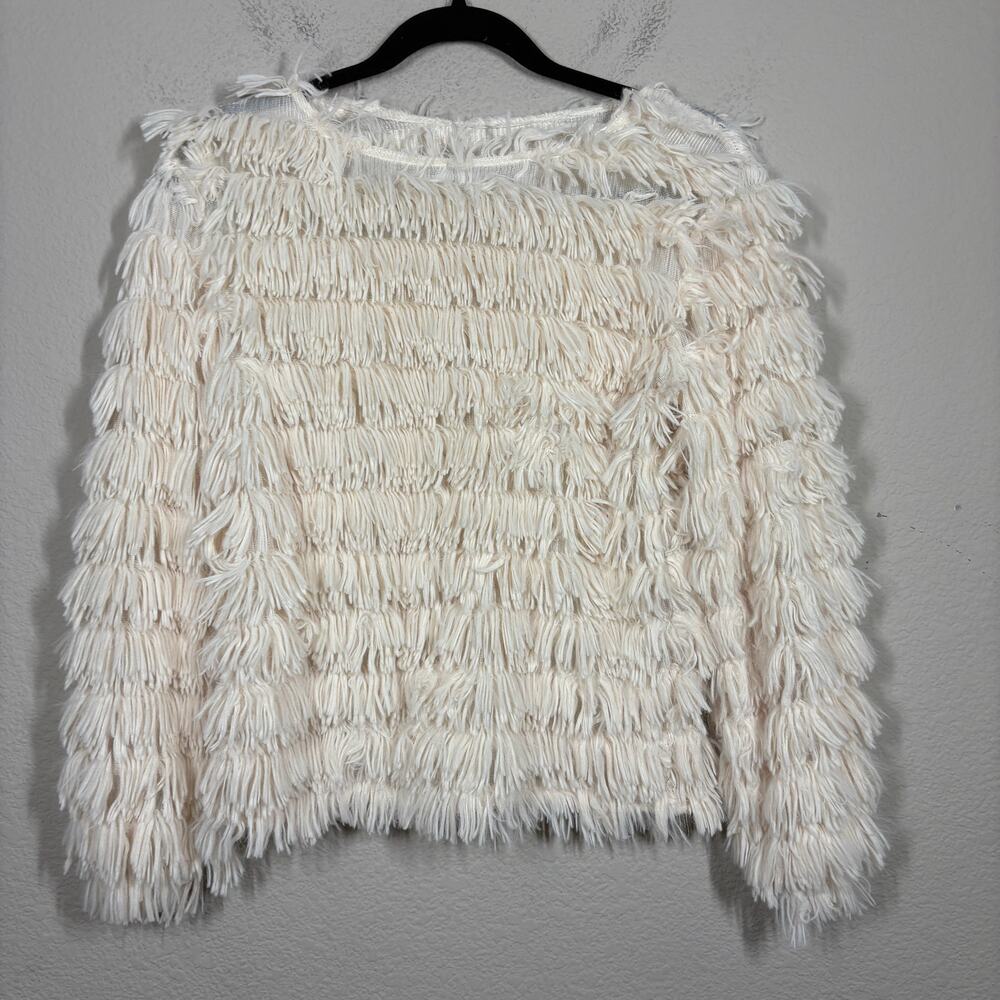 Me+Em Select OSFA Furry Fluffy Fuzzy Sweater Top Cream Long Sleeves